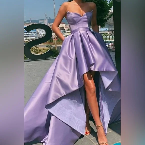 strapless open back dress Straps Leaf Lace Ball Gown Long Prom Dresses – DressesTailor main image 1